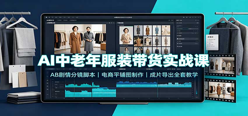 AI中老年服装带货实战课：AB剧情分镜脚本，电商平铺图制作，成片导出全套教学-程拾网络
