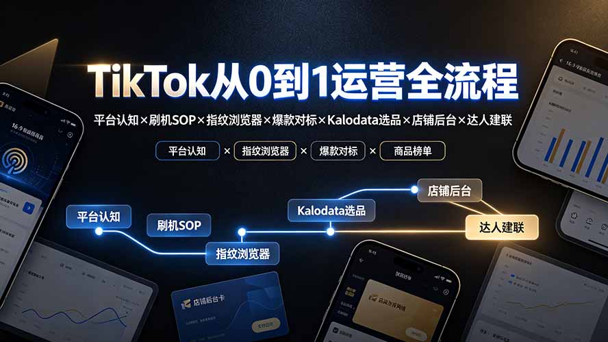 【精】TikTok从0到1运营全流程：平台认知×刷机SOP×指纹浏览器×爆款对标×Kalodata选品×店铺后台×达人建联-程拾网络