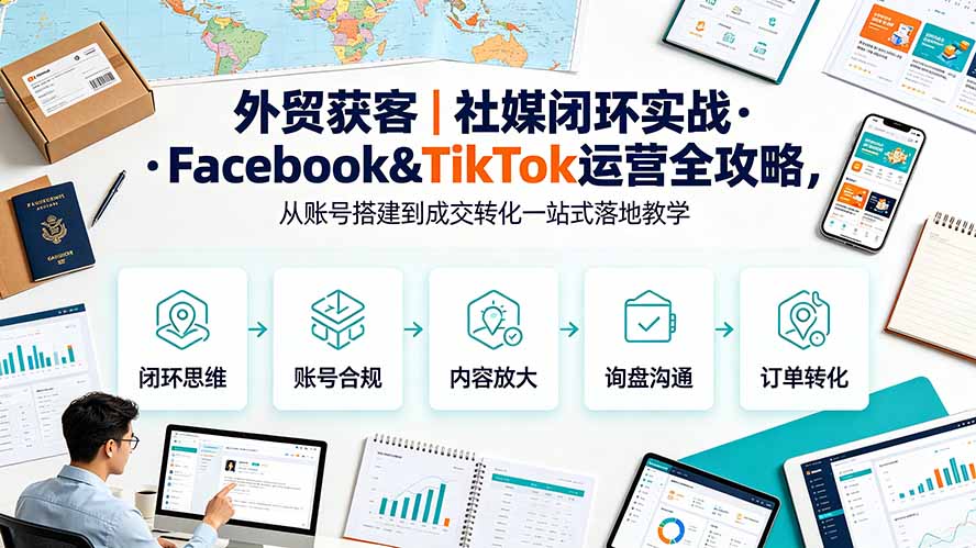【精】外贸获客｜社媒闭环实战·Facebook&TikTok运营全攻略，从账号搭建到成交转化一站式落地教学-程拾网络
