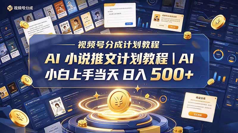 最新视频号分成计划教程｜AI 小说推文，小白上手当天日入 500+-程拾网络