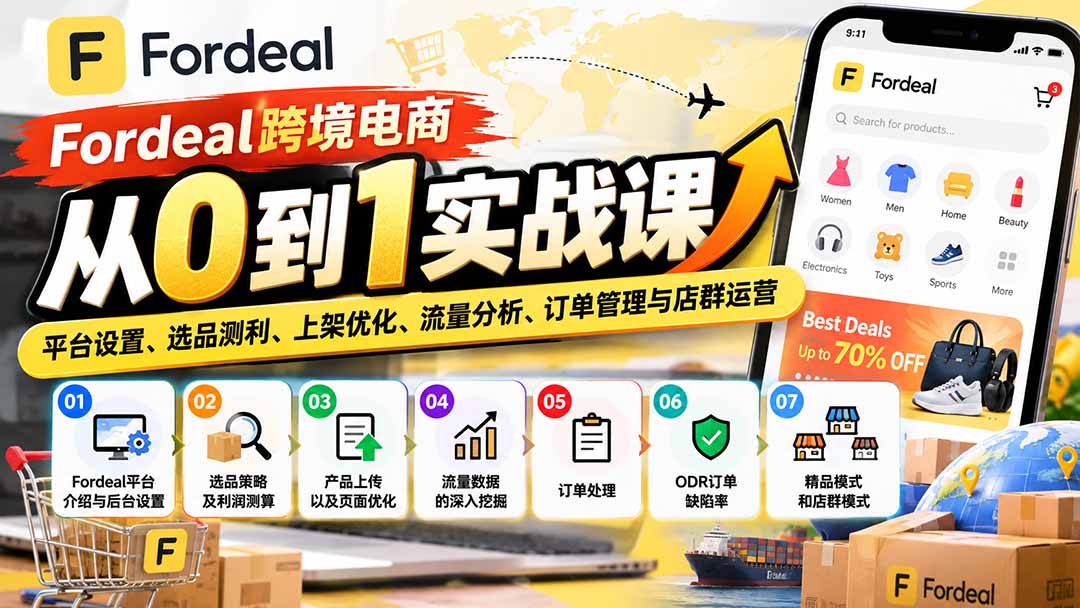 Fordeal跨境电商从0到1实战课:平台设置、选品测利、上架优化、流量分析、订单管理与店群运营-程拾网络