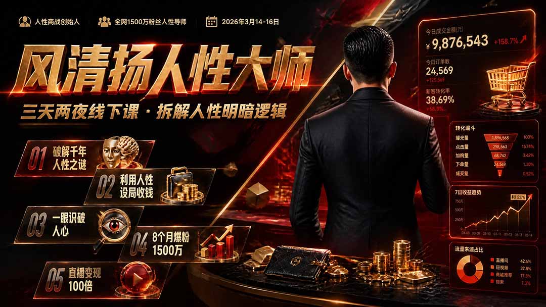 风清扬人性大师-三天两夜3月14-16线下课2026年｜拆解人性明暗逻辑，识人避坑，千万粉涨粉+直播百倍变现实战教学-程拾网络