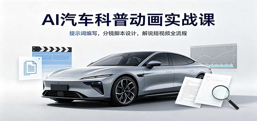AI汽车科普动画实战课：提示词编写，分镜脚本设计，解说短视频全流程-程拾网络