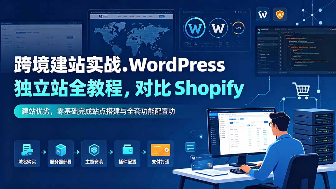 【精】跨境建站实战：WordPress 独立站全教程，对比 Shopify 建站优劣，零基础完成站点搭建与全套功能配置-程拾网络