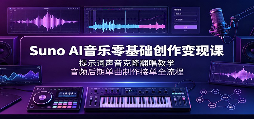 Suno AI音乐零基础创作变现课：提示词声音克隆翻唱教学，音频后期单曲制作接单全流程-程拾网络