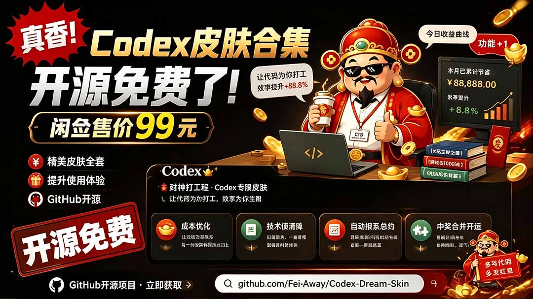 闲鱼售卖99元的Codex皮肤包，GitHub 免费开源了！让你的codex变成精美界面 Codex Dream Skin-程拾网络