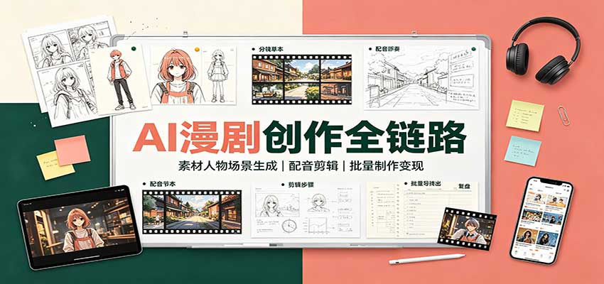 AI漫剧创作全链路：素材人物场景生成，配音剪辑，批量制作变现-程拾网络