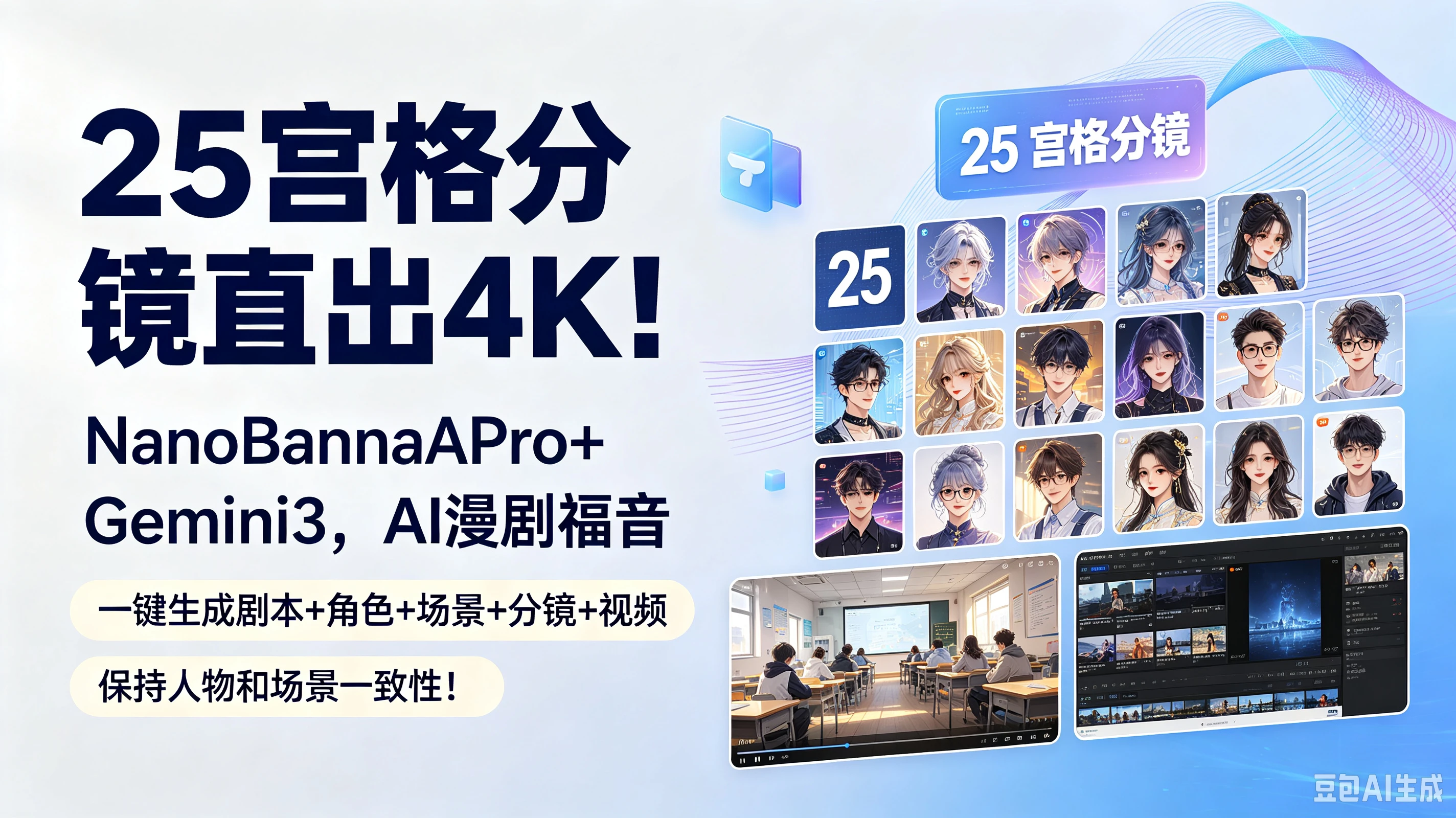 【精】25宫格分镜直出4K！NanoBananaPro+Gemini3，AI漫剧福音（一键生成剧本+角色+场景+分镜+视频）保持人物和场景一致性！-程拾网络