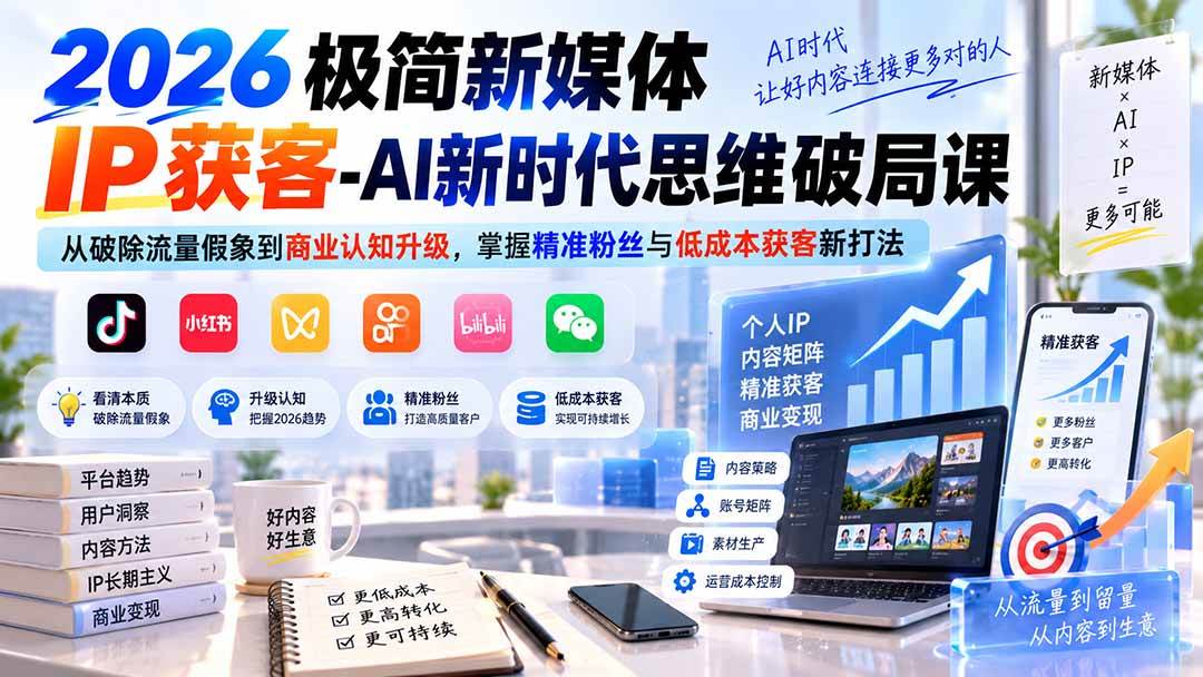 （20272期）2026极简新媒体IP获客-AI新时代思维破局课：从破除流量假象到商业认知升级，掌握精准粉丝与低成本获客新打法-程拾网络