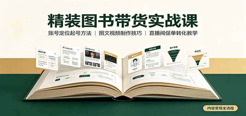 精装图书带货实战课：账号定位起号方法，图文视频制作，促单转化教学-程拾网络