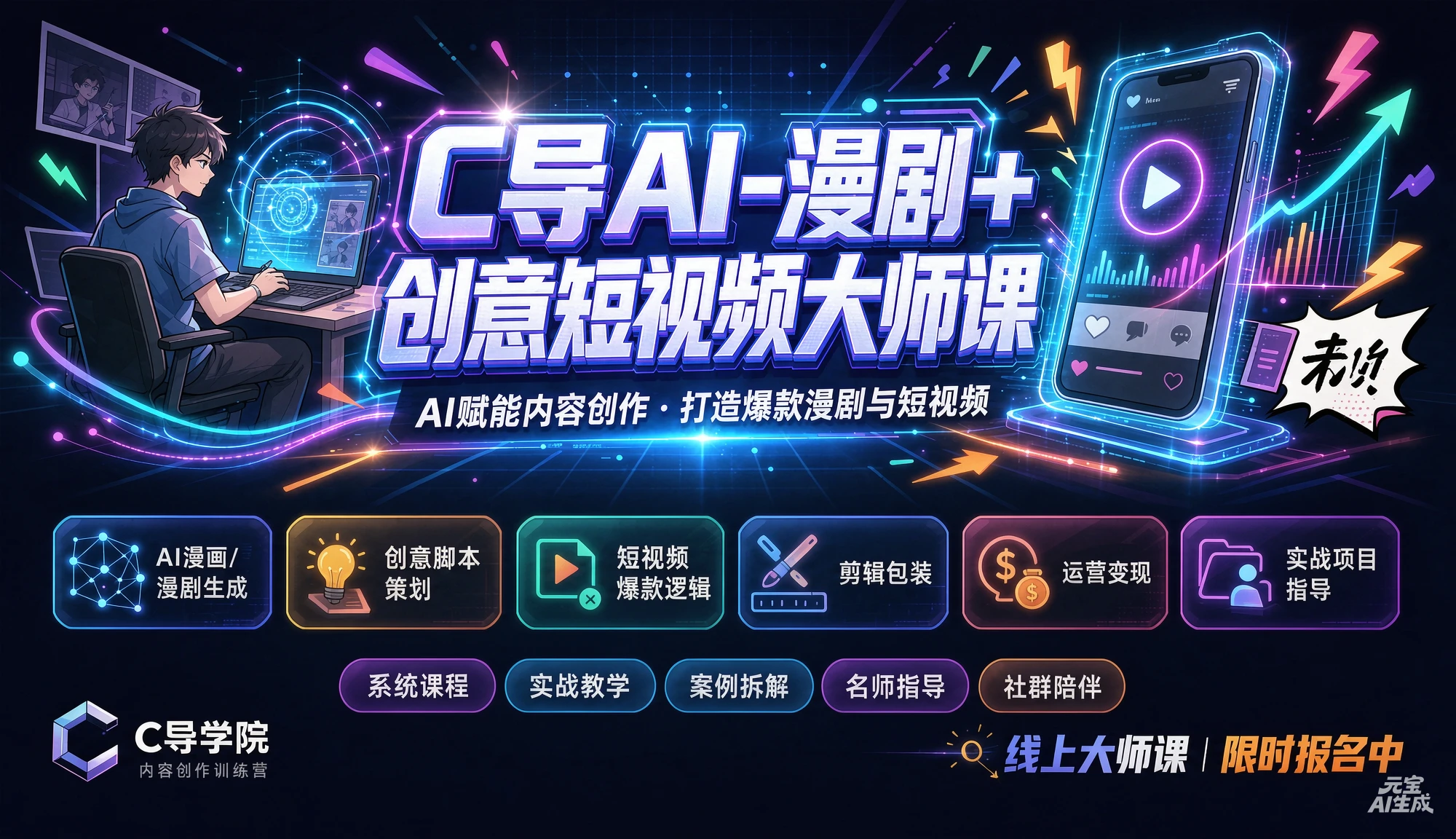 【精】C导AI-漫剧+创意短视频大师课,AI赋能内容创作·打造爆款漫剧与短视频-程拾网络