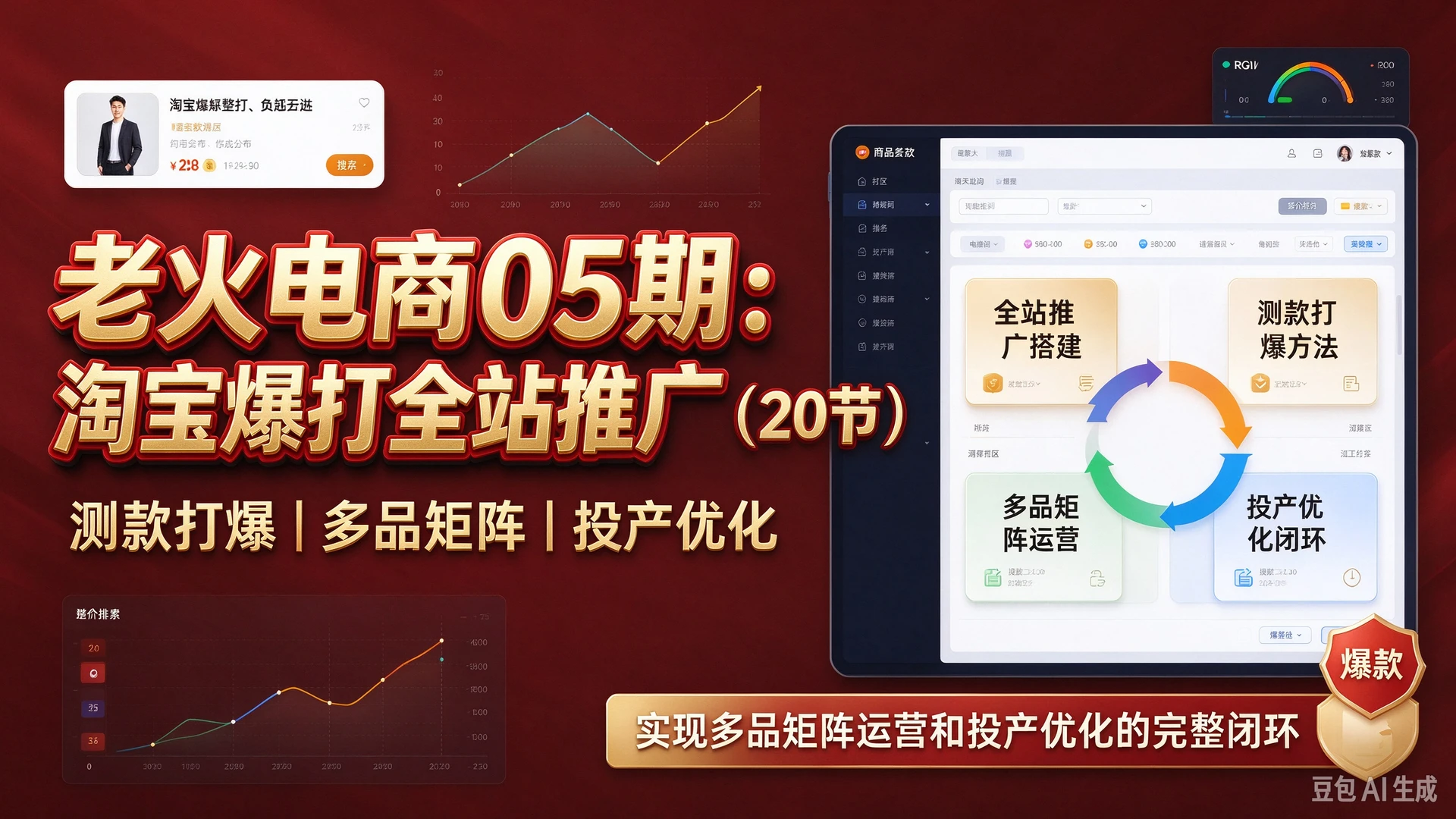 【精】老火电商05期：淘宝爆打全站推广（20节），带你掌握全站推广搭建与测款打爆方法，实现多品矩阵运营和投产优化的完整闭环-程拾网络