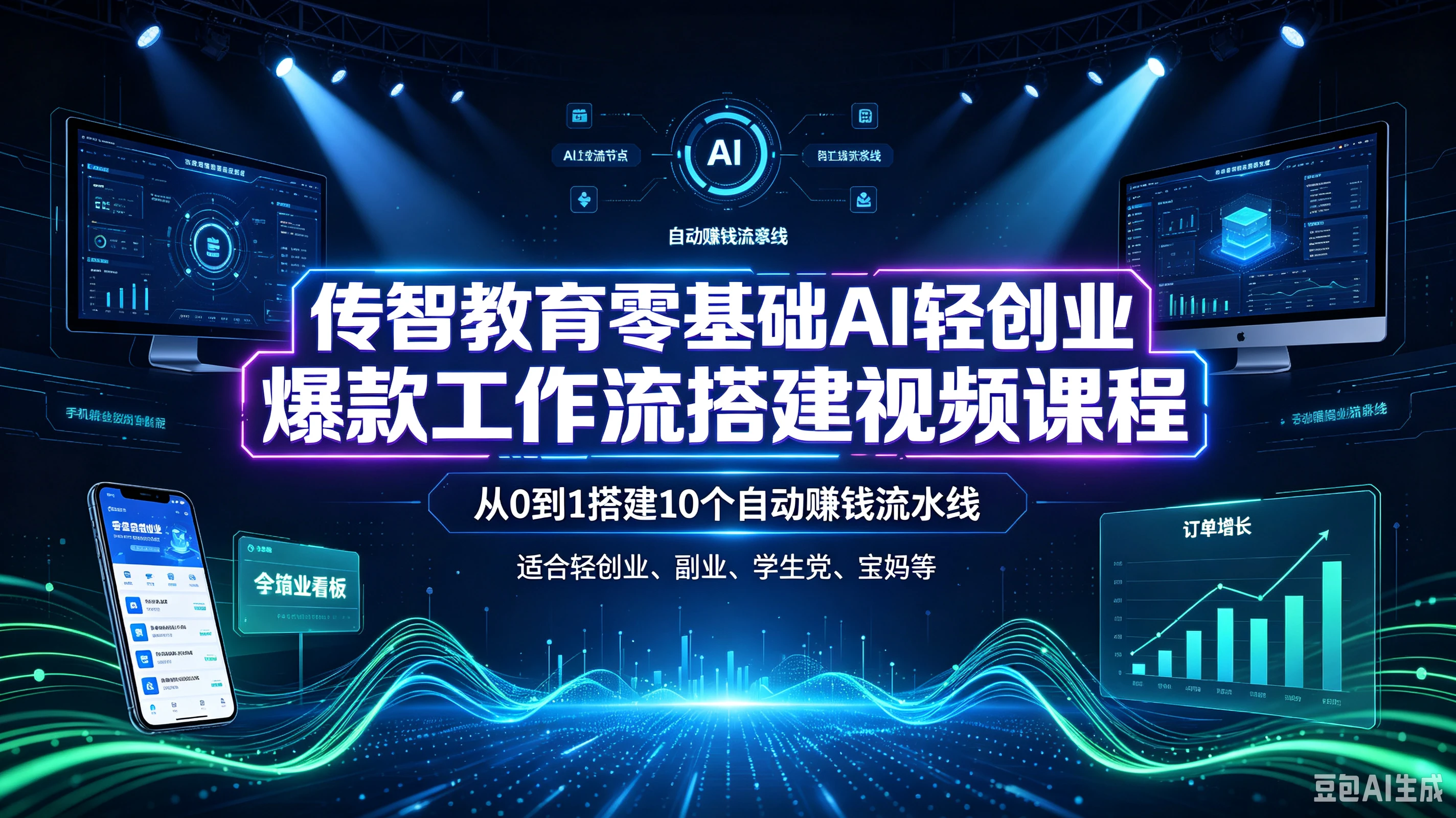 【精】传智教育零基础AI轻创业爆款工作流搭建视频课程，从0到1搭建10个自动赚钱流水线，适合轻创业、副业、学生党、宝妈等-程拾网络