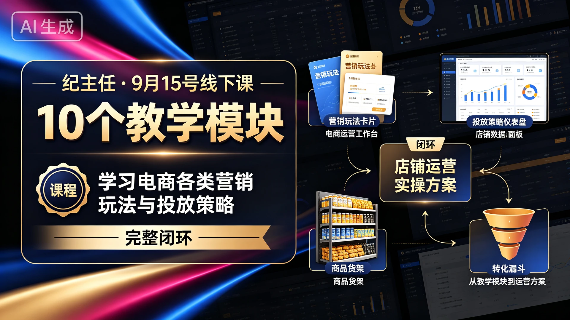 【精】纪主任・9月15号线下课，带你通过10个教学模块学习电商各类营销玩法与投放策略，掌握店铺运营实操方案的完整闭环-程拾网络