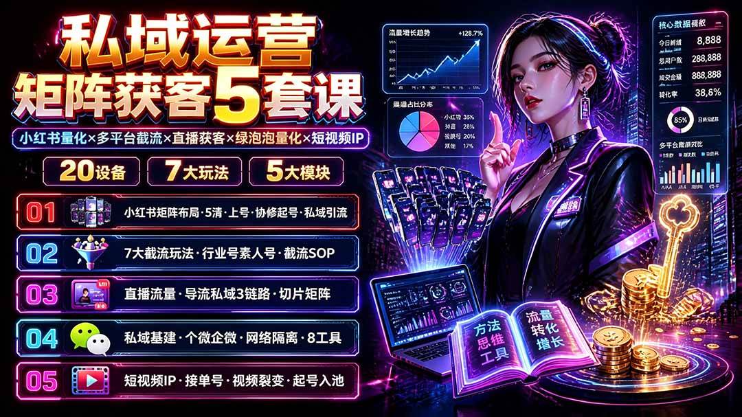 （19617期）私域运营矩阵获客5套课：小红书量化×多平台截流×直播获客×绿泡泡量化×短视频IP×20设备×7大玩法-程拾网络