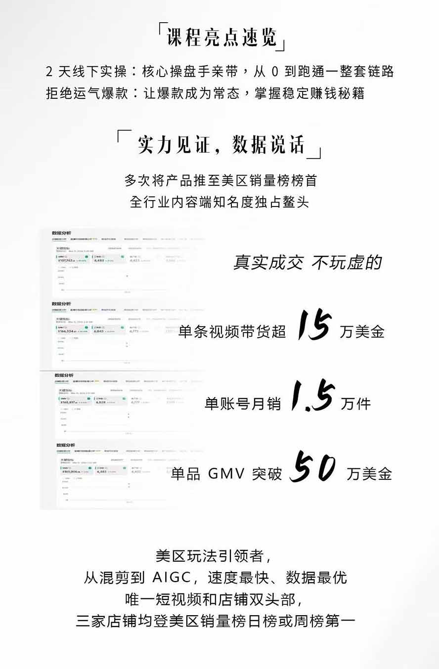 图片[2]-AIGC×TikTok美区短视频带货线下课；两天一夜完整回放，12小时高清视频收录头部操盘手全流程教学-程拾网络