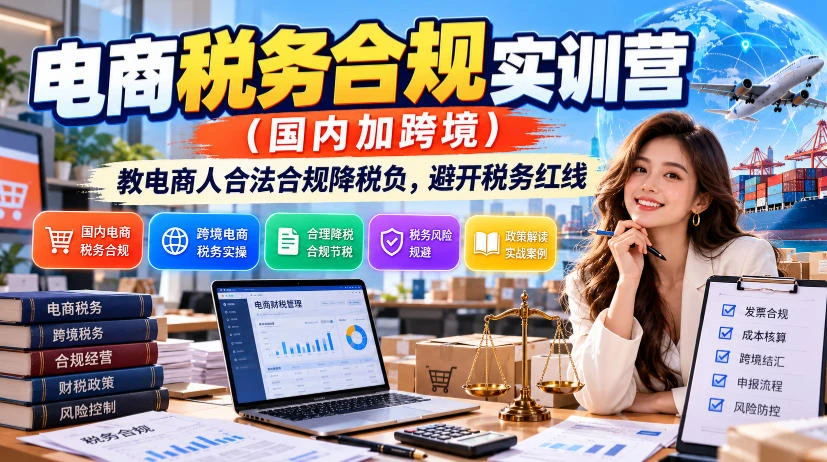【精】电商税务合规实训营(国内加跨境),教电商人合法合规降税负,避开税务红线-程拾网络