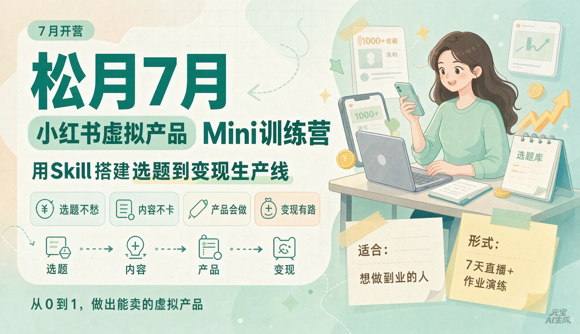 【精】松月7月小红书虚拟产品Mini训练营:用Skill搭建选题到变现生产线-程拾网络