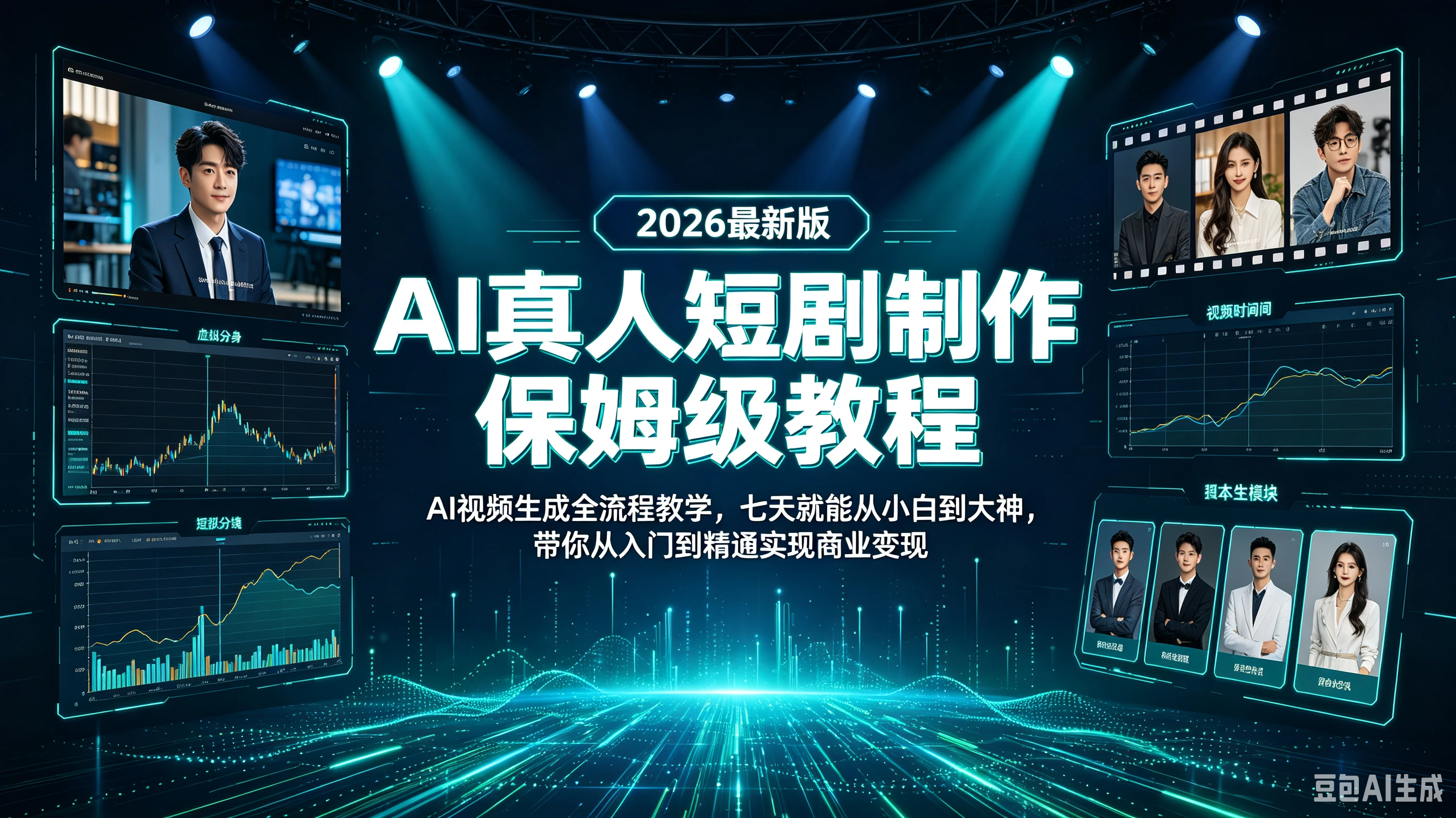 【精】AI真人短剧制作保姆级教程！2026最新版AI视频生成全流程教学！七天就能从小白到大神！带你从入门到精通实现商业变现！-程拾网络