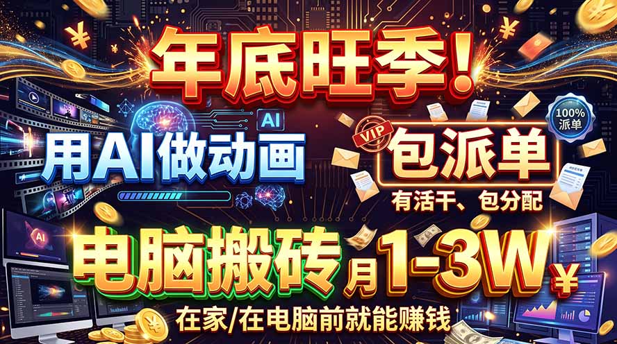 AI代做动画，旺季捡钱！一单500-1000+，提供做单渠道，新手可做！-程拾网络