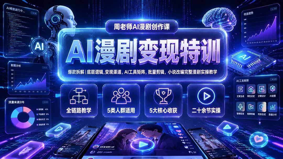 AI漫剧变现特训★爆款拆解｜底层逻辑，变现渠道，AI工具矩阵，批量剪辑，小说改编完整漫剧实操教学-程拾网络