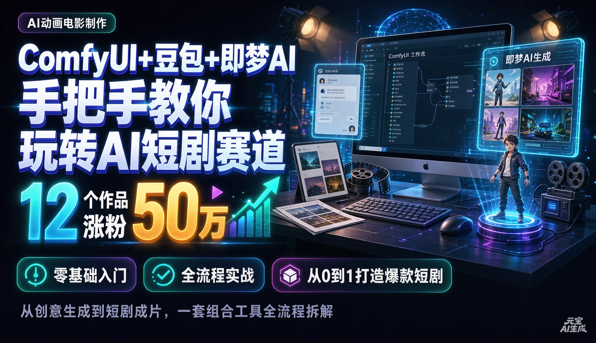 【精】AI动画电影制作,12个作品涨粉50万,手把手教你ComfyUI+豆包+即梦AI玩转AI短剧赛道-程拾网络