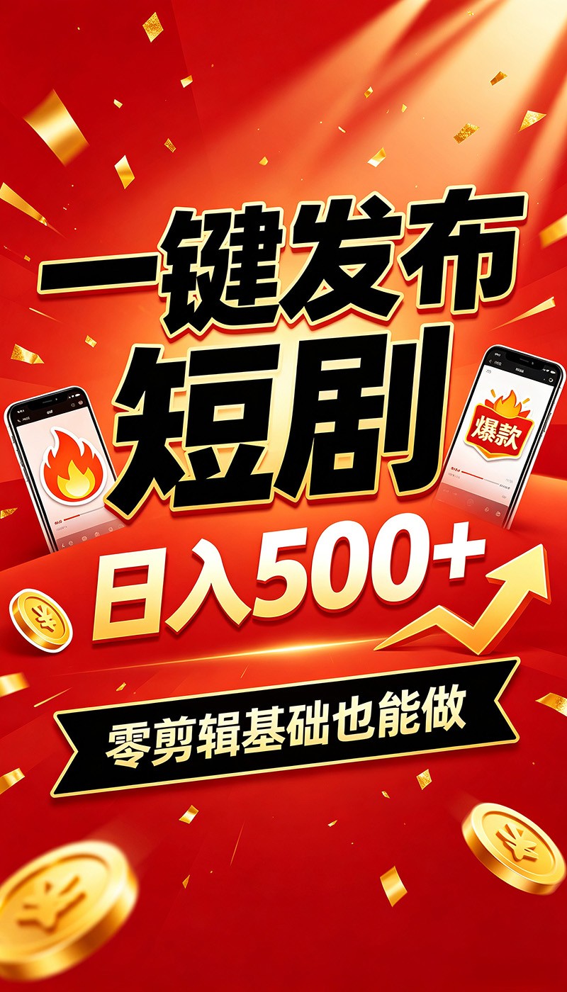 快手短剧一键发布,不用剪辑操作简单,副业日入500+。空闲时间轻松赚收益-程拾网络