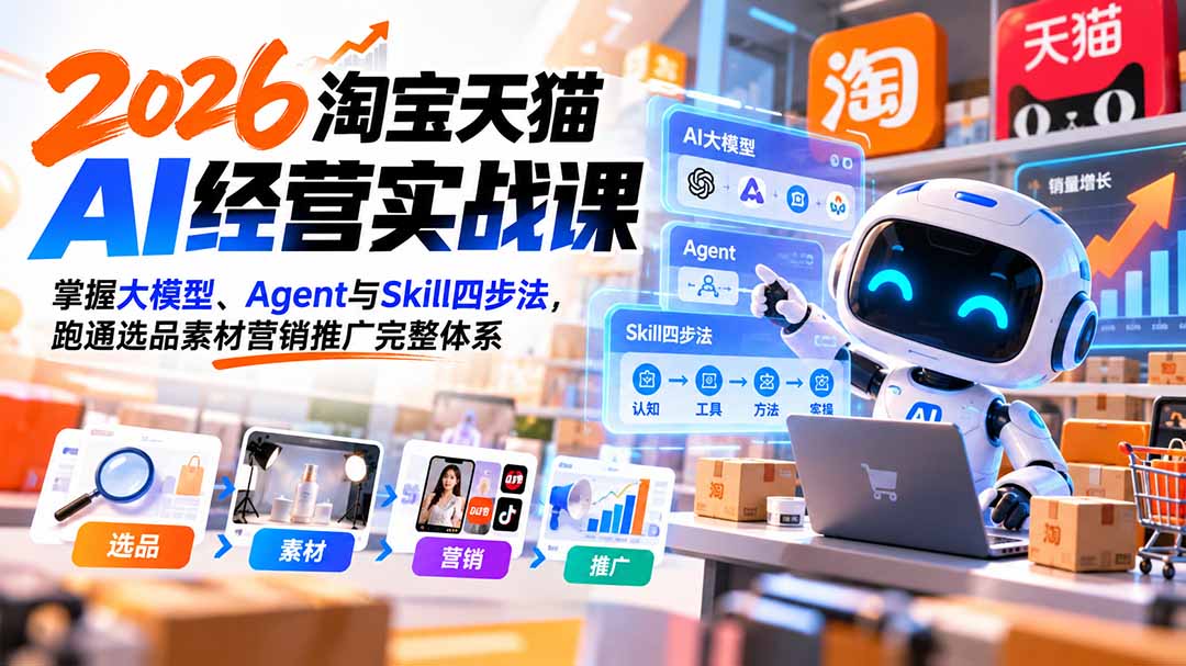 【无水印】2026淘宝天猫AI经营实战课：掌握大模型、Agent与Skill四步法，跑通选品素材营销推广完整体系-程拾网络