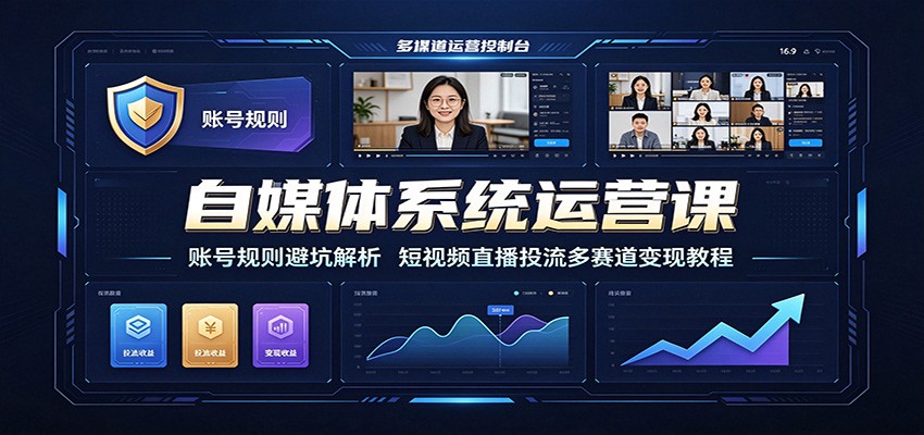 【精】自媒体系统运营课：账号规则避坑解析，短视频直播投流多赛道变现教程-程拾网络