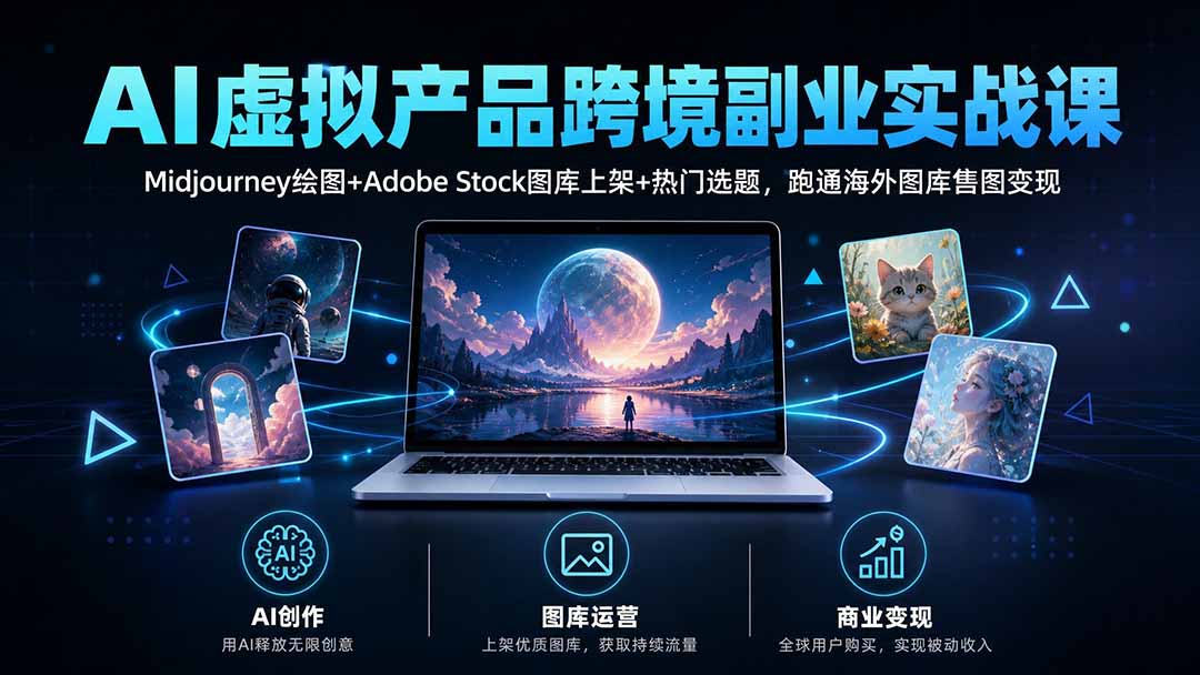AI虚拟产品跨境副业实战课｜Midjourney绘图+Adobe Stock图库上架+热门选题，跑通海外图库售图变现-程拾网络