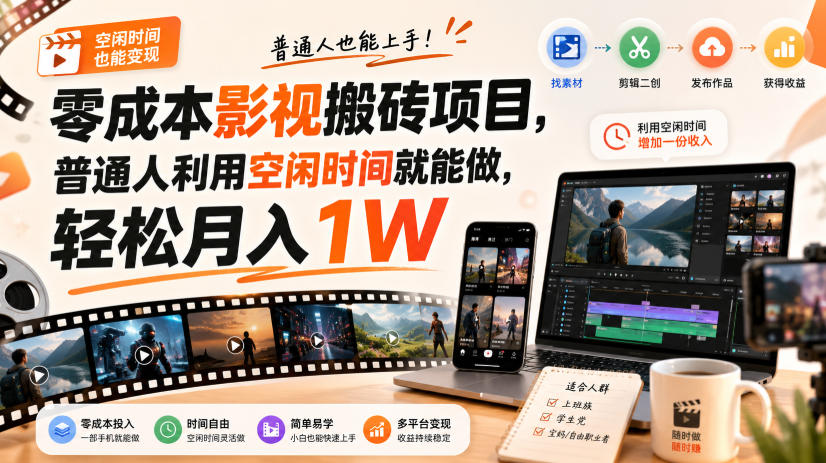零门槛影视搬砖项目，月入万元，玩法稳定普通人可落地的长期副业！-程拾网络