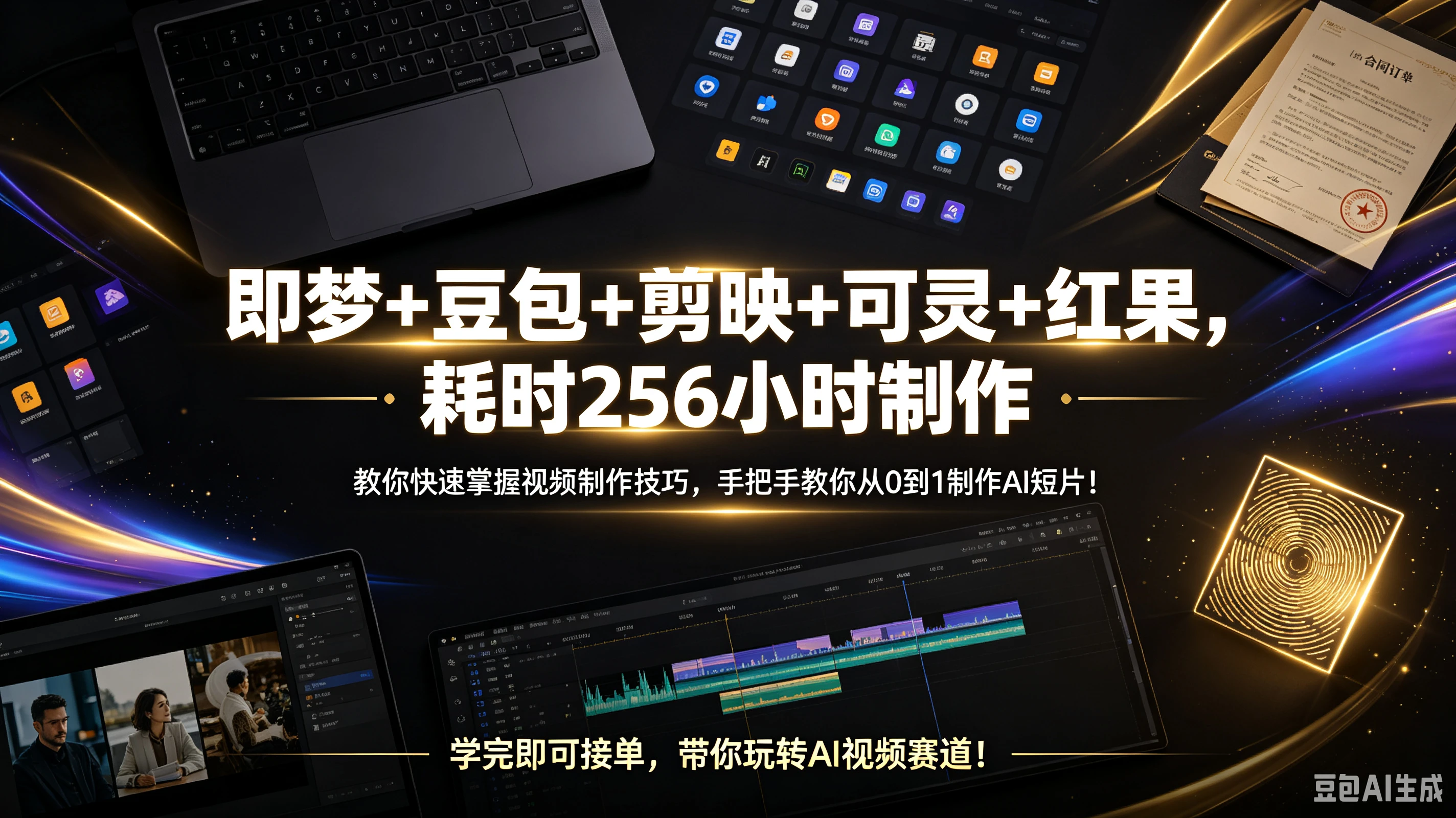 【精】即梦+豆包+剪映+可灵+红果，耗时256小时制作，教你快速掌握视频制作技巧，手把手教你从0到1制作AI短片！学完即可接单，带你玩转AI视频赛道！-程拾网络