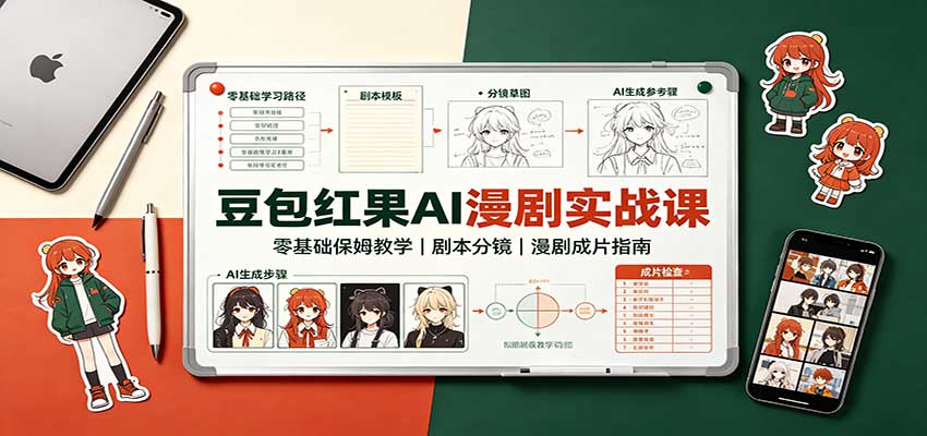 豆包红果AI漫剧实战课：零基础保姆教学，剧本分镜，漫剧成片指南-程拾网络