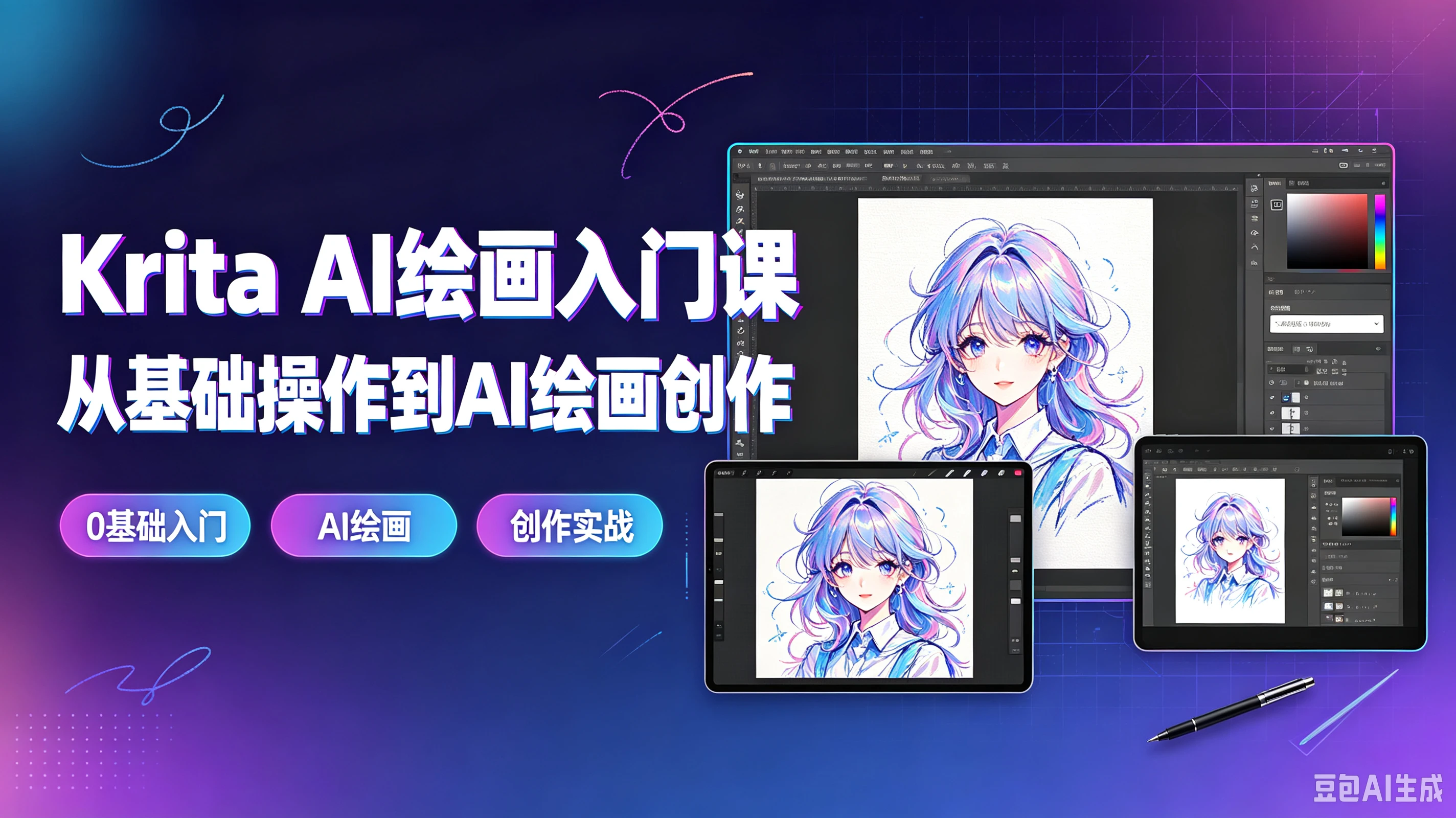 【精】Krita AI绘画入门课从基础操作到AI绘画创作,0基础入门、Al绘画、创作实战-程拾网络