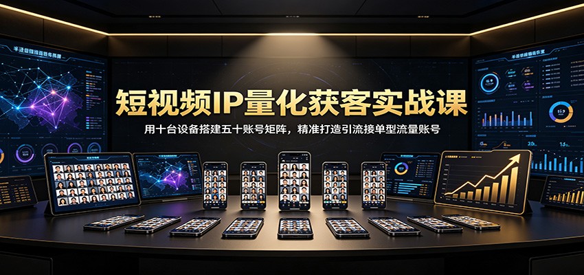 短视频IP量化获客实战课：用十台设备搭建五十账号矩阵，精准打造引流接单型流量账号-程拾网络