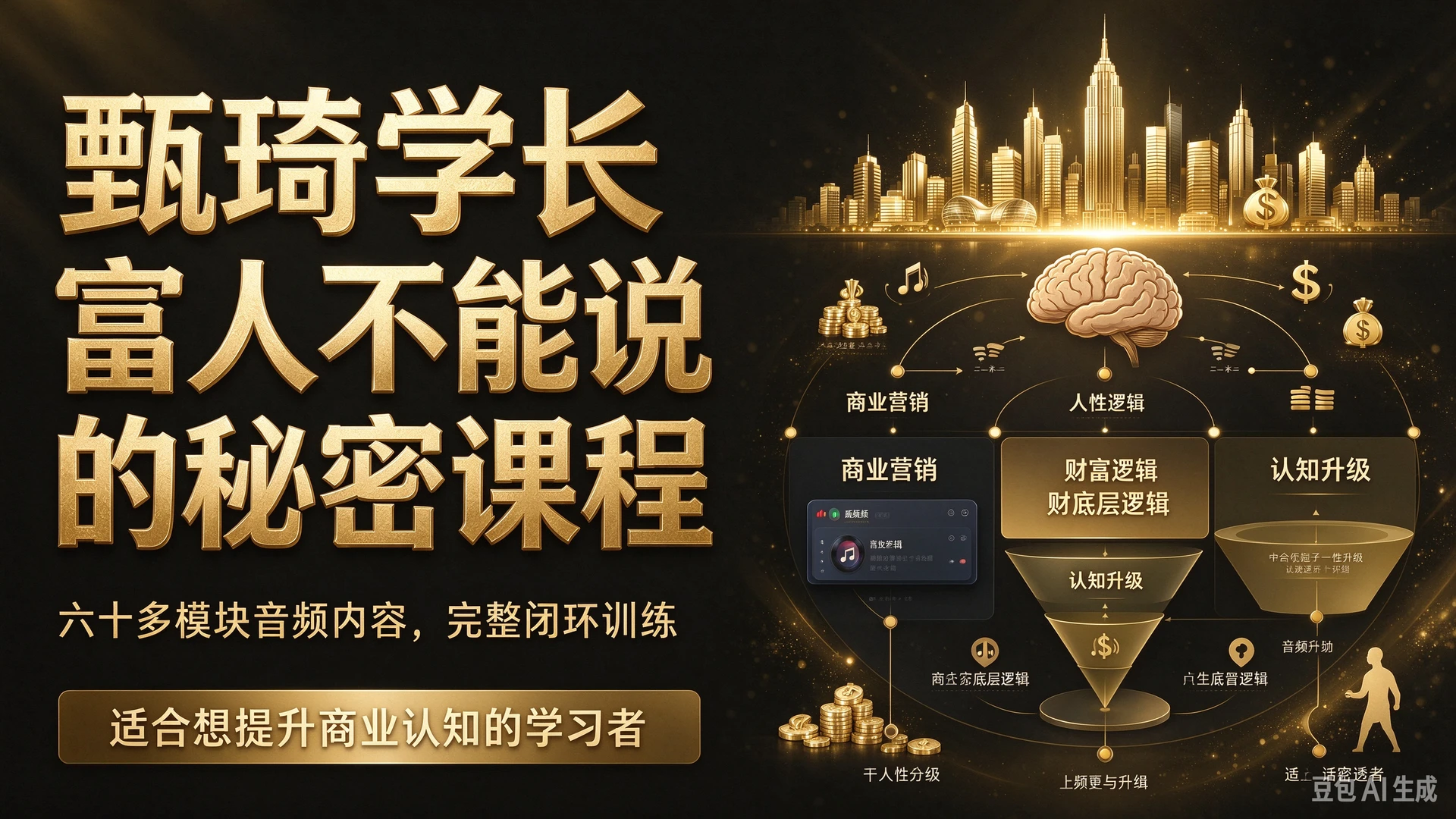 甄琦学长富人不能说的秘密课程，带你研读六十多模块音频内容，了解商业营销、人性与财富底层逻辑，适合想提升商业认知的学习者的完整闭环-程拾网络