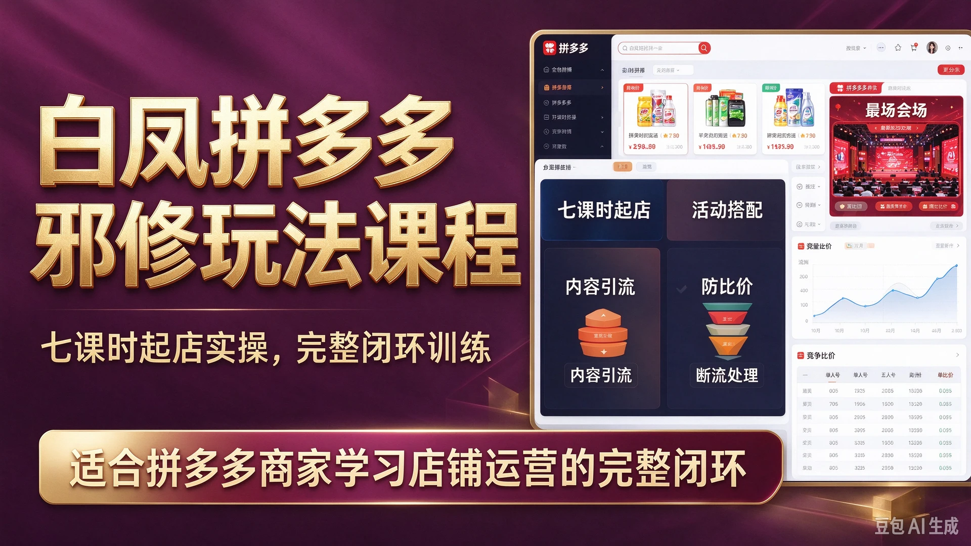 白凤拼多多邪修玩法课程,带你学习七课时起店实操、活动搭配与内容引流方法,掌握防比价与断流处理技巧,适合拼多多商家学习店铺运营的完整闭环-程拾网络