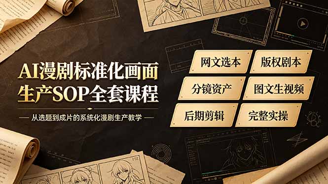 【精】AI漫剧标准化画面生产SOP全套课程-更新，网文选本版权剧本分镜资产全覆盖，图文生视频后期剪辑完整实操教学-程拾网络