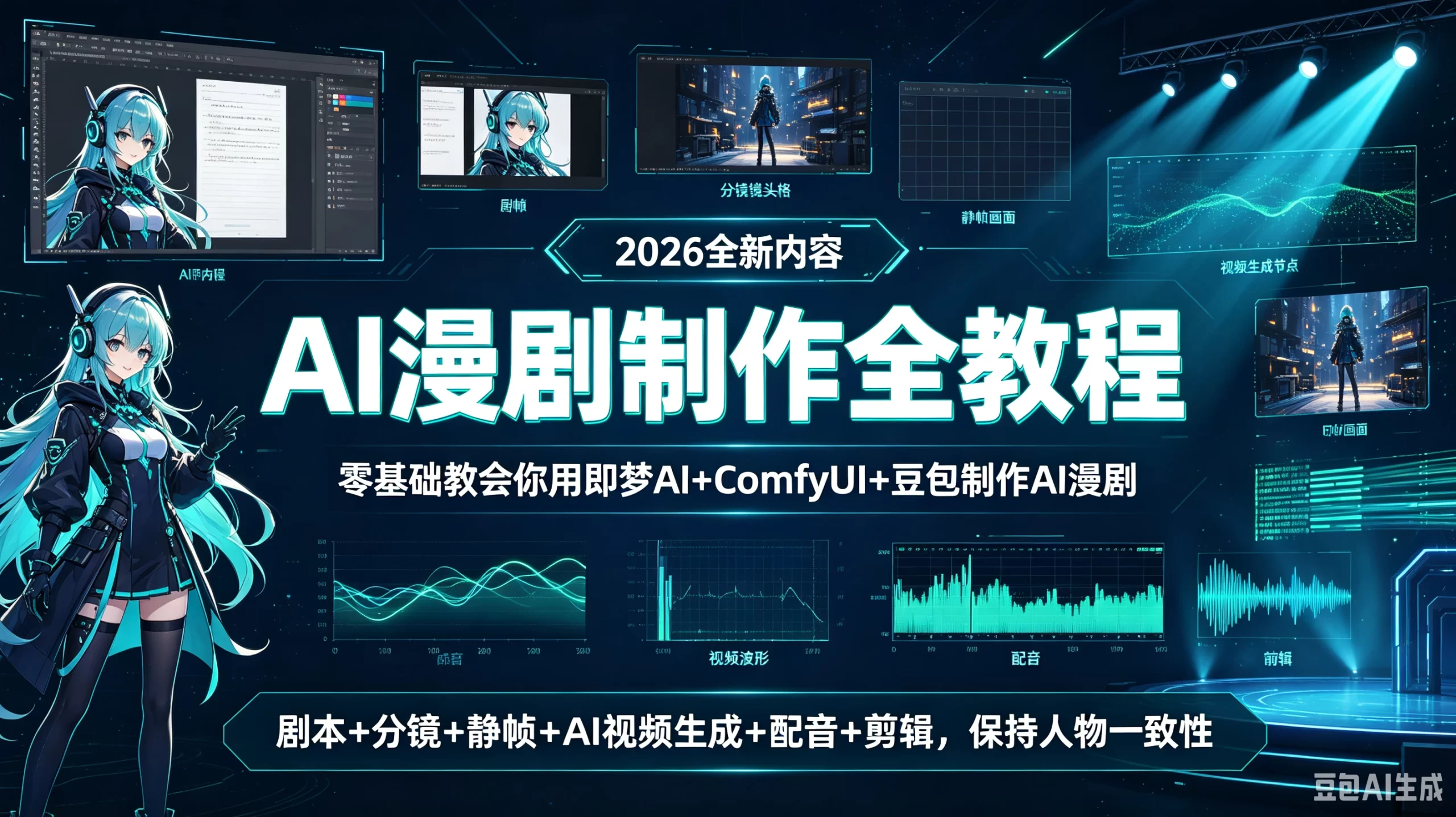 【精】AI漫剧制作全教程(2026全新内容)零基础教会你用(即梦ai+ComfyUI+豆包)制作ai漫剧!剧本+分镜+静帧+ai视频生成+配音+剪辑,保持人物一致性!-程拾网络
