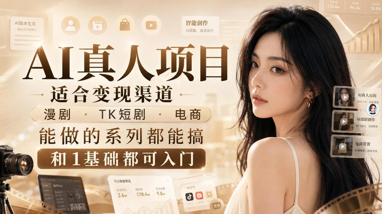 【精】AI真人项目,适合变现渠道,漫剧,TK短剧,电商,能做的系列都能搞,0和1基础都可入门-程拾网络