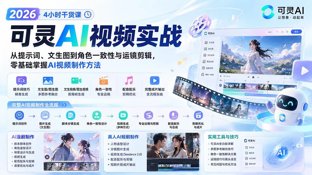 （20136期）2026可灵AI视频实战-4小时干货课：从提示词、文生图到角色一致性与运镜剪辑，零基础掌握AI视频制作方法-程拾网络