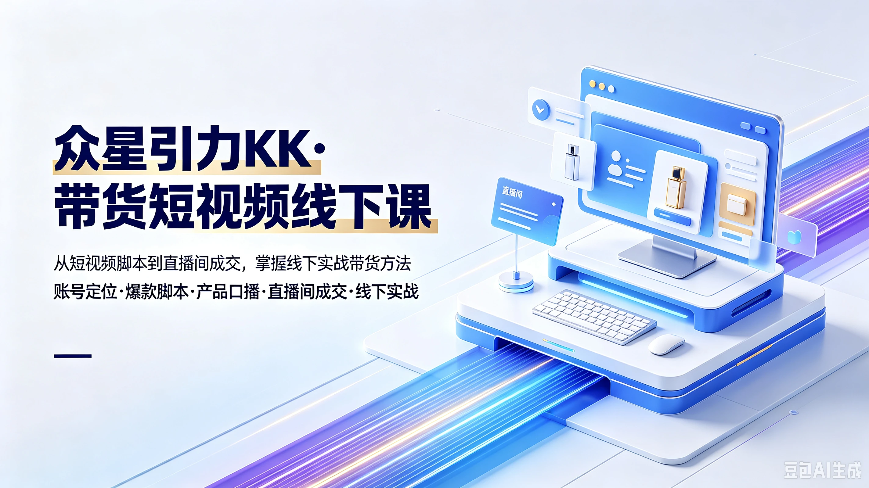 【精】众星引力KK·带货短视频线下课，从短视频脚本到直播间成交，掌握线下实战带货方法，账号定位、爆款脚本、产品口播、直播间成交、线下实战-程拾网络