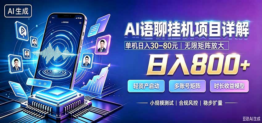 AI语聊挂机，日入800+，适用个人副业，工作室矩阵操作-程拾网络