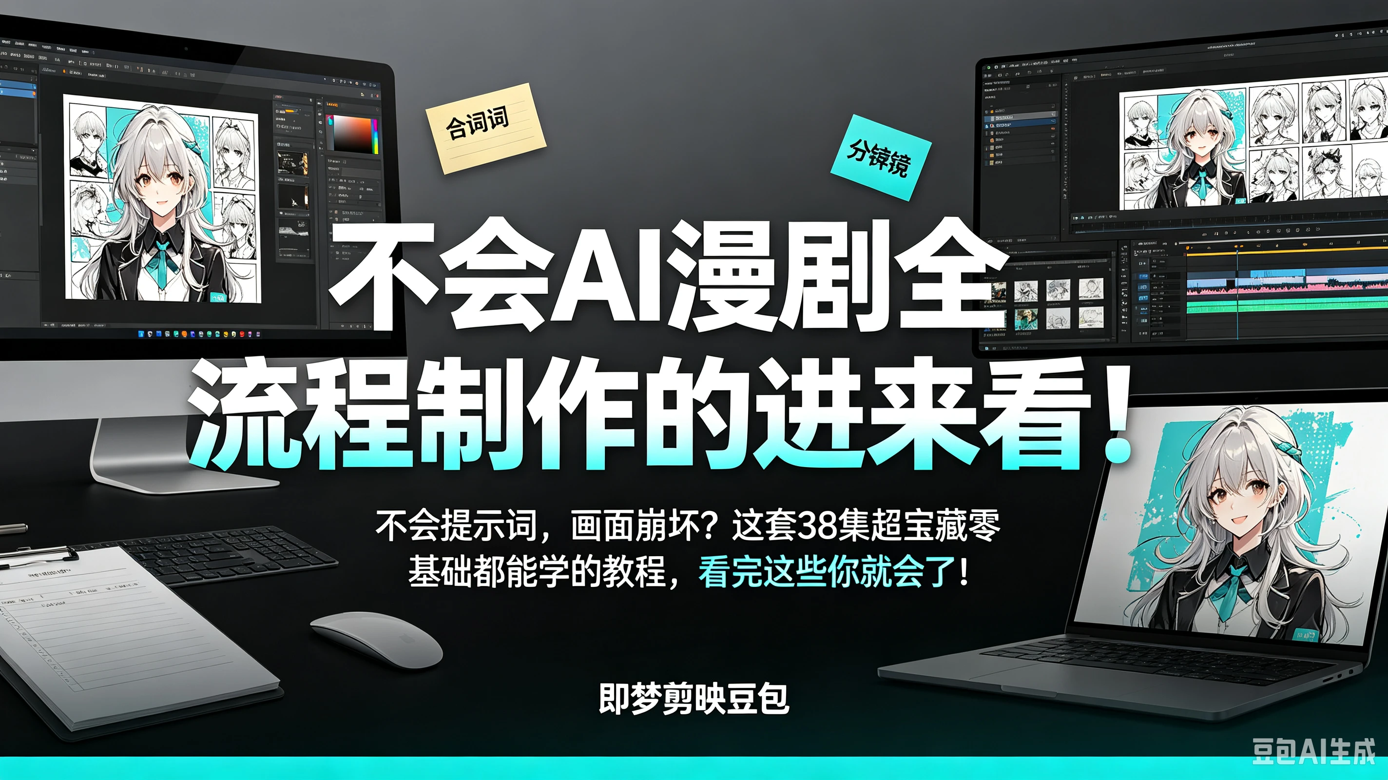 【精】不会AI漫剧全流程制作的进来看！不会提示词，画面崩坏？这套38集超宝藏零基础都能学的教程，看完这些你就会了！即梦剪映豆包-程拾网络