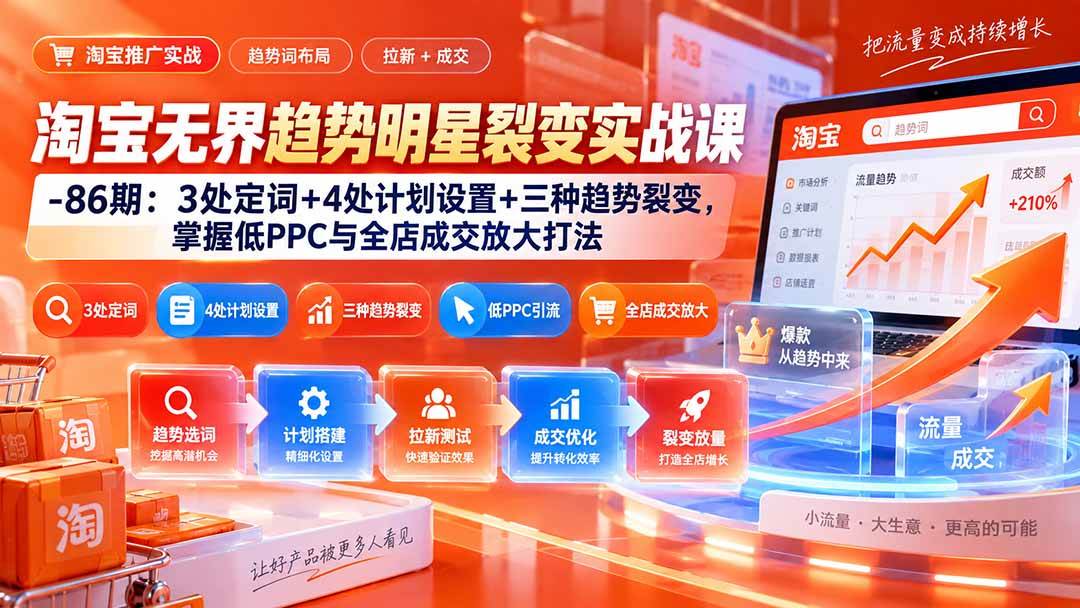 （20320期）淘宝无界趋势明星裂变实战课-86期：3处定词+4处计划设置+三种趋势裂变，掌握低PPC与全店成交放大打法-程拾网络
