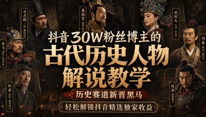 抖音30W粉丝博主的古代历史人物解说教学，历史赛道新晋黑马，轻松解锁抖音精选独家收益-程拾网络