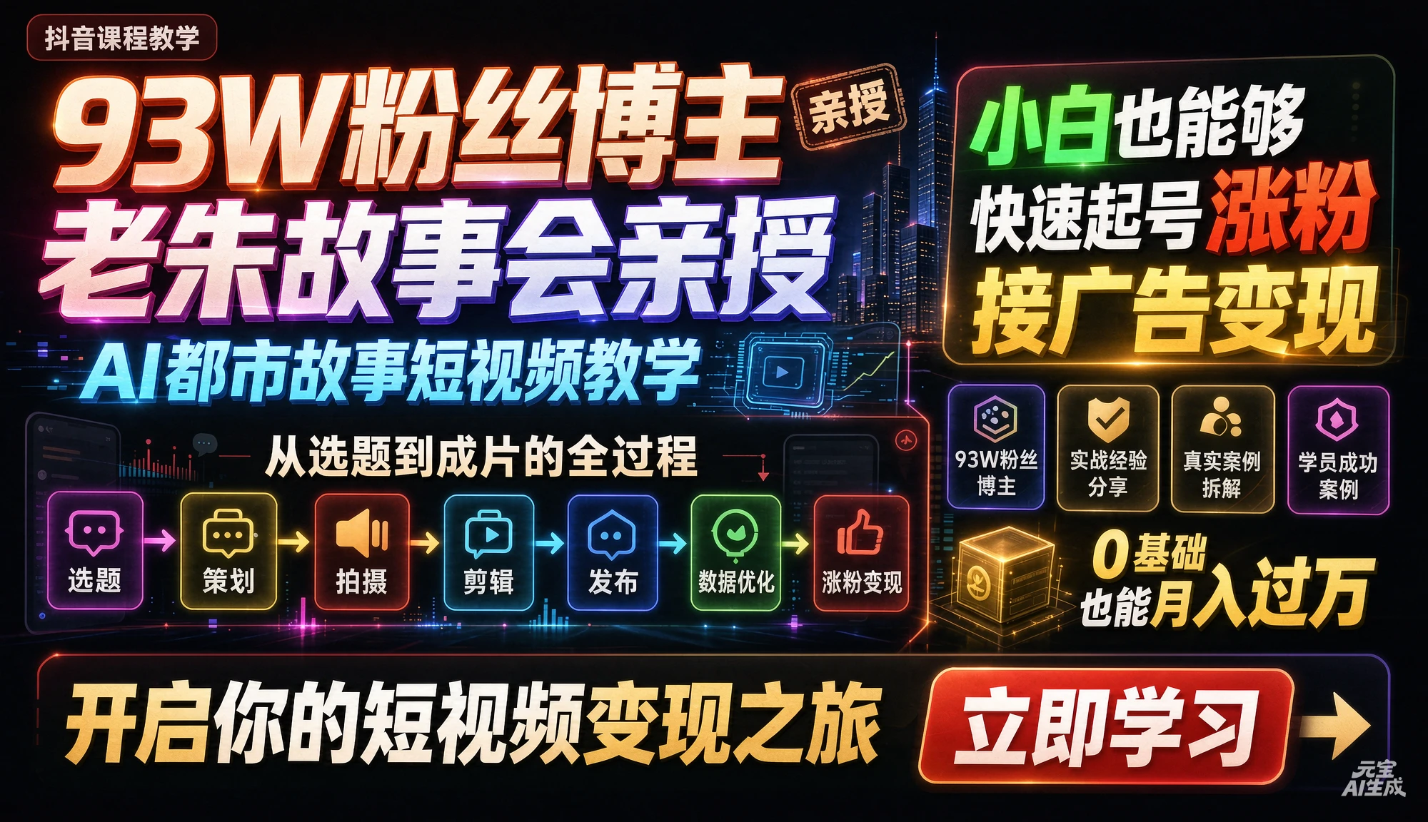 【精】抖音93W粉丝博主老朱故事会亲授AI都市故事短视频教学 从选题到成片的全过程 小白也能够快速起号涨粉接广告变现-程拾网络