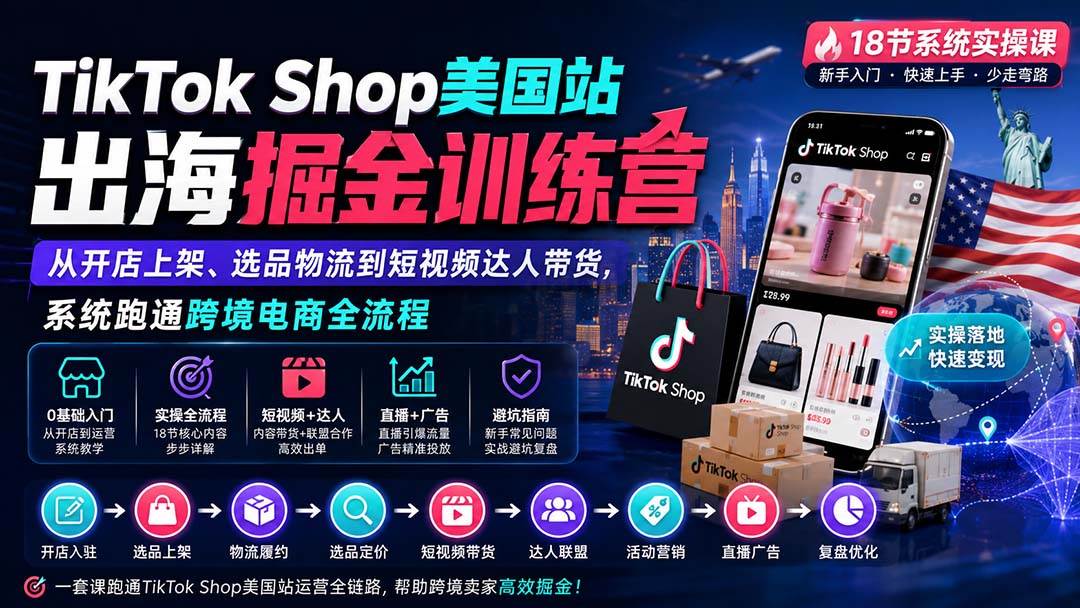 （20162期）TikTok Shop美国站出海掘金训练营：从开店上架、选品物流到短视频达人带货，系统跑通跨境电商全流程-程拾网络