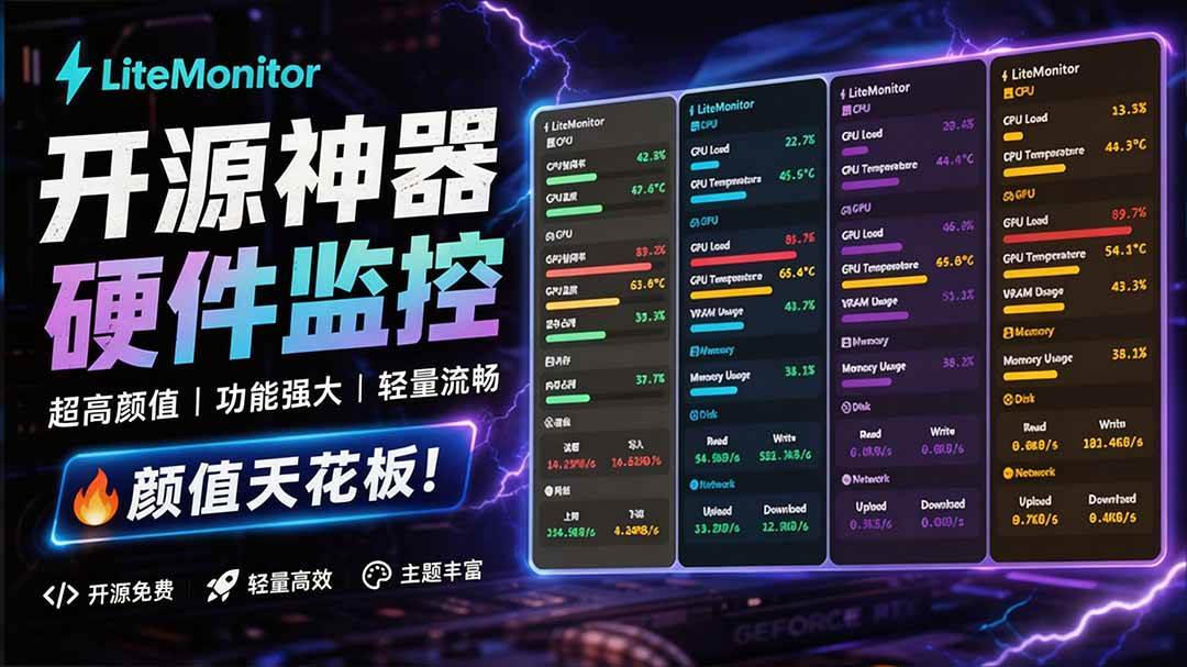 （20245期）Github超过3.3K Stars！电脑桌面硬件监控工具，界面好看又好用，实时CPU/GPU/网速实时显示 LiteMonitor-程拾网络