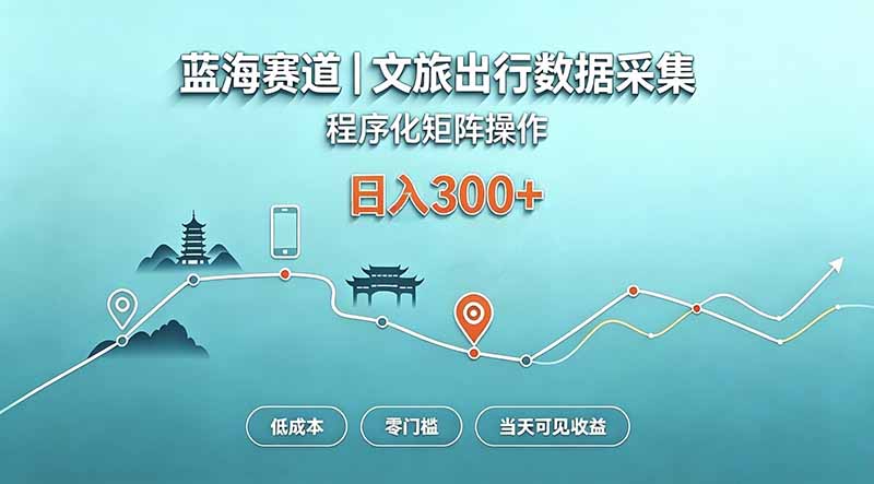 蓝海赛道 文旅出行数据采集 程序化矩阵操作 低成本 零门槛 当天可见收益 日入300+-程拾网络